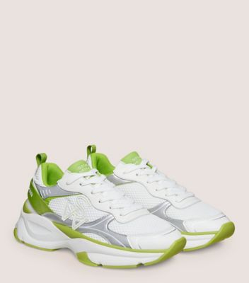 Stuart Weitzman,SW TRAINER,Sneaker,Calf leather & mesh,White & Light Green,Angle View