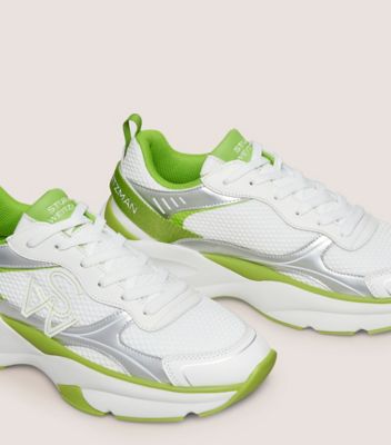 Stuart Weitzman,SW TRAINER,Mesh,Lining Mesh,Rubber,Calfskin Leather,Activewear,Piping,Mixed Media,Pull Tab,Flexible,Breath...,White,Detailed View