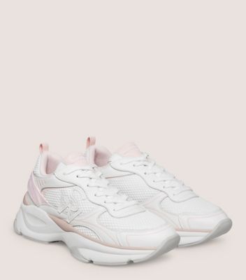 Stuart Weitzman,SW TRAINER,Sneaker,Calf leather & mesh,White & Pink,Angle View