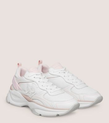 Stuart Weitzman,SW TRAINER,Mesh,Lining Mesh,Rubber,Calfskin Leather,Activewear,Piping,Mixed Media,Pull Tab,Flexible,Breath...,White,Angle View