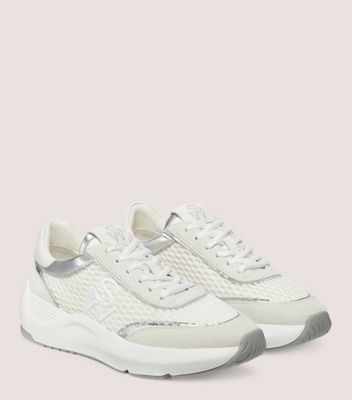 Stuart Weitzman,SW GLIDE MESH SNEAKER,Lining Mesh,Rubber,Activewear,Mixed Media,Piping,Logo,Pull Tab,Flexible,Casual,Cream,Angle View