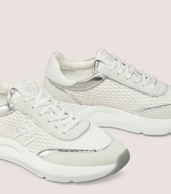 Stuart Weitzman,SW GLIDE MESH SNEAKER,Lining Mesh,Rubber,Activewear,Mixed Media,Piping,Logo,Pull Tab,Flexible,Casual,Cream,Detailed View