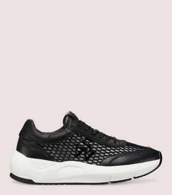 Stuart Weitzman,SW GLIDE MESH SNEAKER,Sneaker,Calf leather & mesh,Black,Front View