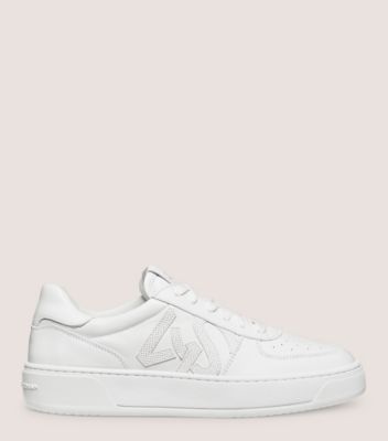 Stuart Weitzman,SW COURTSIDE MONOGRAM SNEAKER,Sneaker,Calf leather,White,Front View