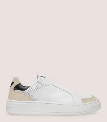 Stuart Weitzman,SW COURTSIDE RETRO SNEAKER,Sneaker,Calf leather,Light Beige, White & Black,Front View