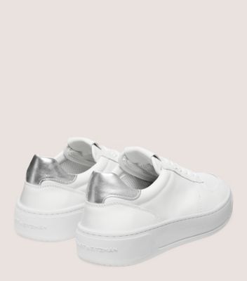 Stuart Weitzman,CUIR DE VEAU/CUIR MÉTALLIQUE,Blanc Et Argent,Back View