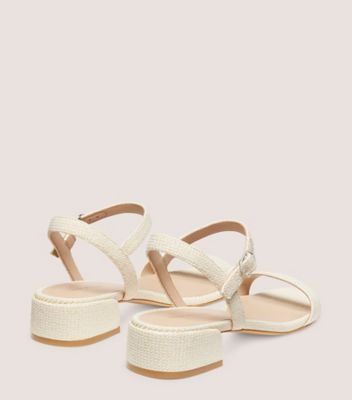 Stuart Weitzman,DANCER 35 BLOCK SANDAL,Sandal,Herringbone raffia,Ivory,Back View