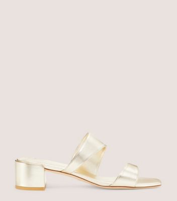 Stuart Weitzman,MIAMI 35 SLIDE,Slide,Metallic leather,Platino Gold,Front View