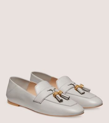 Stuart Weitzman,WYLIE SIGNATURE LOAFER,Loafer,Nappa Leather,Perla Light Gray,Angle View