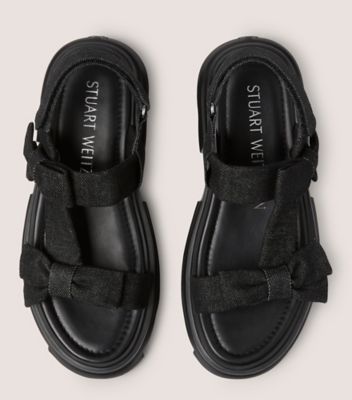 Stuart Weitzman,SOFIA NOLITA SANDAL,Denim,Leather,Rubber,Sandals,Bow,Casual,Black,Top View