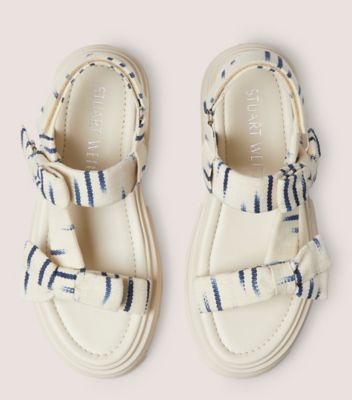 Stuart Weitzman,SOFIA NOLITA SANDAL,Sandal,Ikat woven jacquard fabric,Natural & indigo,Top View