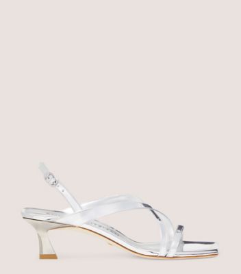 Stuart Weitzman,OASIS 50 SLINGBACK SANDAL,Leather,Sandals,Formal,Silver,Metallic,Front View