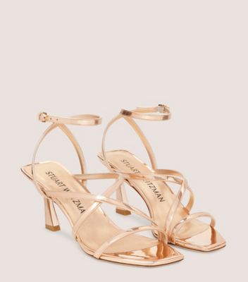 Stuart Weitzman,OASIS 75 ANKLE-STRAP SANDAL,Leather,Sandals,Caged,Cocktail,Metallic,Rose Gold,Angle View