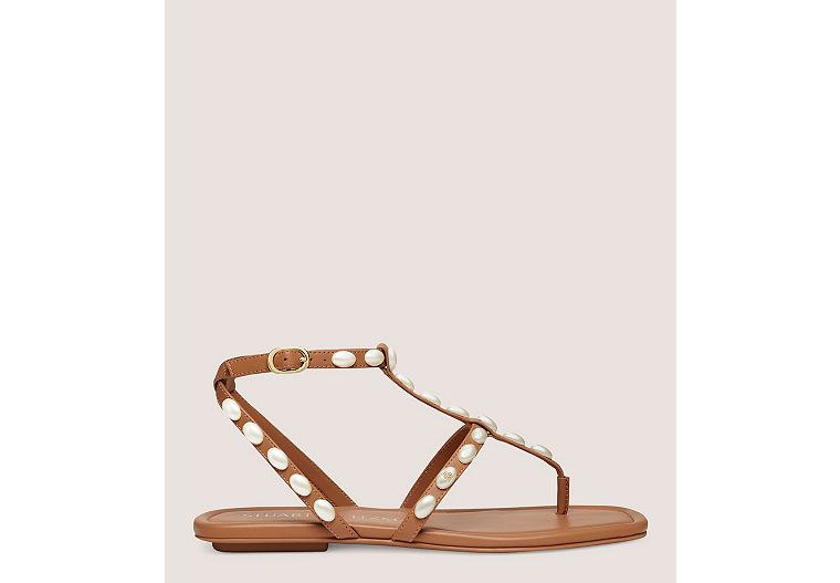Shop Stuart Weitzman Pearlita Flat Sandal In Tan