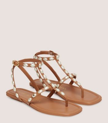 Stuart Weitzman,SANDALE PLATE PEARLITA,Sandal,Cuir nappa verni,Beige,Angle View