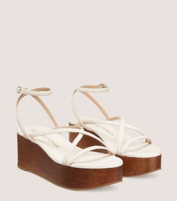 Stuart Weitzman,WOVETTE WEDGE,Sandal,Woven leather & wood,Seashell & walnut