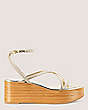 Stuart Weitzman,WOVETTE WEDGE,Sandal,Metallic woven leather & wood,Light Gold & sand,Front View