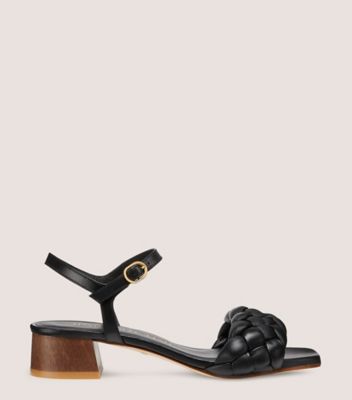 Stuart Weitzman,BRAIDA 35 SANDAL,Woven,Leather,Rubber,Nappa Leather,Sandals,Braided,Day Party,Black,Front View