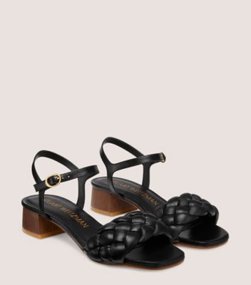 Stuart Weitzman,BRAIDA 35 SANDAL,Woven,Leather,Rubber,Nappa Leather,Sandals,Braided,Day Party,Black,Angle View