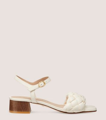 Stuart Weitzman,BRAIDA 35 SANDAL,Sandal,Lacquered nappa leather & wood,Seashell & walnut,Front View