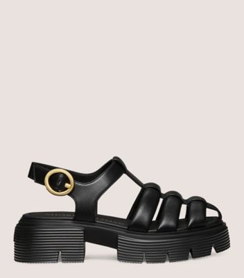 Stuart Weitzman,NOLITA FISHERMAN SANDAL,Rubber,Nappa Leather,Fisherman,Caged,Casual,Black,Front View