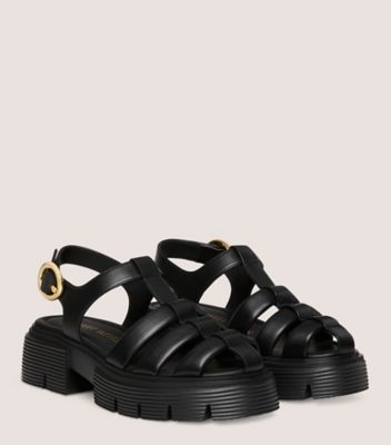 Stuart Weitzman,NOLITA FISHERMAN SANDAL,Sandal,Lacquered Nappa Leather,Black,Angle View