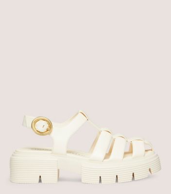 Stuart Weitzman,NOLITA FISHERMAN SANDAL,Rubber,Nappa Leather,Fisherman,Caged,Casual,Cream,Front View