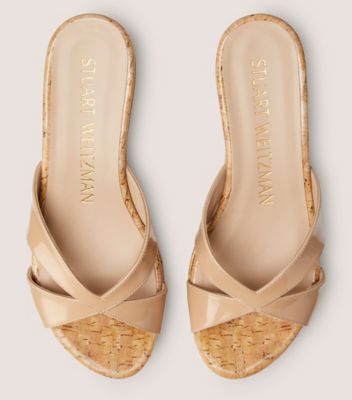 Stuart Weitzman,Slide sandal,Cuir verni,Beige Adobe,Top View