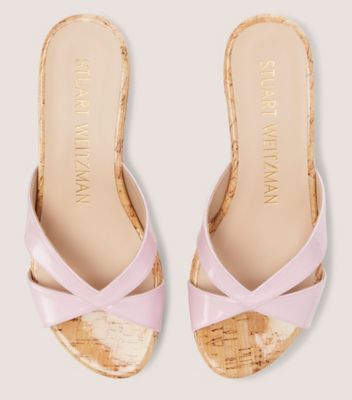 Stuart Weitzman,CARMEN PLATFORM SLIDE,Leather,Slides,Day Party,Pink,Detailed View