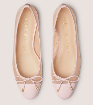 Stuart Weitzman,SLEEK BOW FLAT,Leather,Mesh,Nappa Leather,Rubber,Ballet Flats,Bow,Casual,Beige,Top View