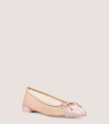 Stuart Weitzman,SLEEK BOW FLAT,Leather,Mesh,Nappa Leather,Rubber,Ballet Flats,Bow,Casual,Beige,Side View