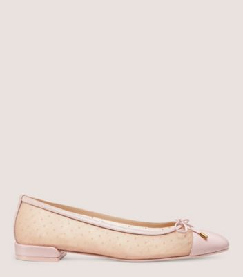 Stuart Weitzman,SLEEK BOW FLAT,Leather,Mesh,Nappa Leather,Rubber,Ballet Flats,Bow,Casual,Beige