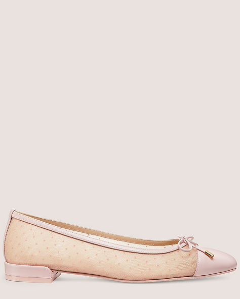 Stuart Weitzman,SLEEK BOW FLAT,Flat,Mesh & lacquered nappa leather,Rosewater & Ballet,Front View