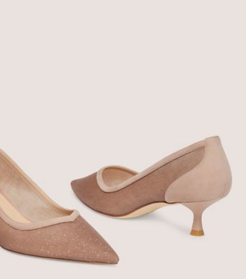 Stuart Weitzman,ESCARPIN EVA 50,Pump,Maille étincelante et suède,Fauve