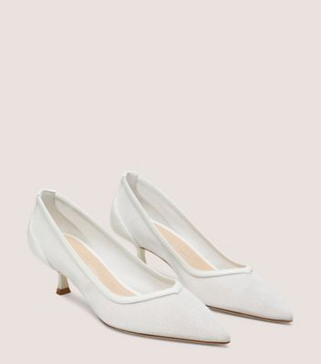 Stuart Weitzman,EVA 50 PUMP,Pump,Sparkle mesh & nappa leather,White,Angle View