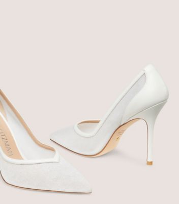 Stuart Weitzman,EVA 100 PUMP,Nappa Leather,Mesh,Pumps,Glitter,Cocktail,White,Detailed View