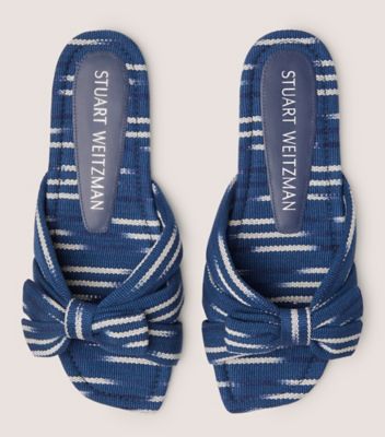 Stuart Weitzman,SANDALE CLAQUETTE SOFIA,Slide,Tissu jacquard tissé ikat,Indigo et naturel,Top View