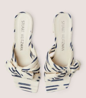 Stuart Weitzman,SOFIA 45 SLIDE,Slide,Ikat woven jacquard fabric,Natural & indigo,Top View