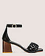 Stuart Weitzman,BRAIDA 75 SANDAL,Sandal,Lacquered nappa leather & wood,Black & walnut,Front View