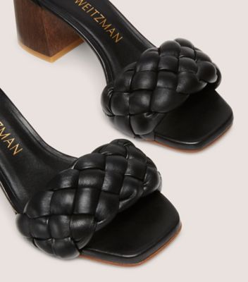 Stuart Weitzman,SANDALE BRAIDA 75,Sandal,Cuir nappa verni et bois,Noir et noyer,Detailed View