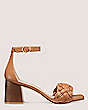 Stuart Weitzman,BRAIDA 75 SANDAL,Sandal,Lacquered nappa leather & wood,Tan & walnut,Front View