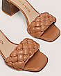 Stuart Weitzman,BRAIDA 75 SANDAL,Sandal,Lacquered nappa leather & wood,Tan & walnut,Detailed View