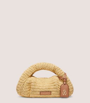 Stuart Weitzman,MODA MINI TOTE,Raffia,Shoulder Bag,Word Embellishment,Pleats,Logo,Metal,Casual,Beige,Front View