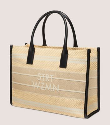 Stuart Weitzman,SW TOTE,Raffia,Tote,Piping,Color Block,Casual,Beige,Side View