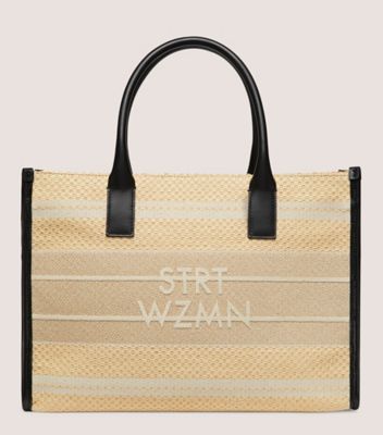 Stuart Weitzman,SW TOTE,Raffia,Tote,Piping,Color Block,Casual,Beige,Front View