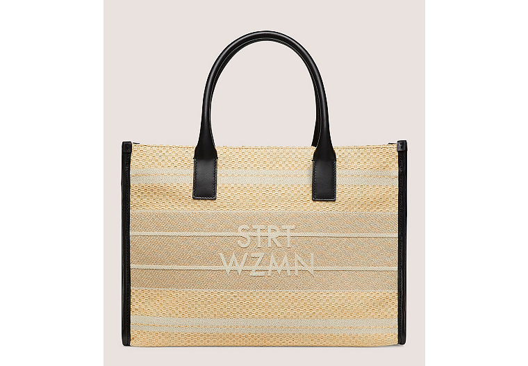 Stuart Weitzman,SW TOTE,Bag,SW embroidered raffia,Natural,Front View