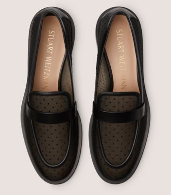 Stuart Weitzman,PALMER SLEEK LOAFER,Loafer,Mesh & smooth leather,Black,Top View