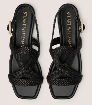 Stuart Weitzman,Sandal,Cuir tissé,Noir,Top View