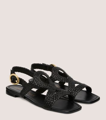 Stuart Weitzman,WOVETTE FLAT SANDAL,Sandal,Woven leather,Black,Angle View