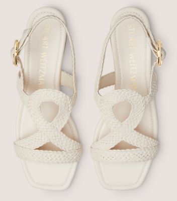 Stuart Weitzman,WOVETTE FLAT SANDAL,Woven,Leather,Sandals,Cut Out,Braided,Casual,Cream,Top View